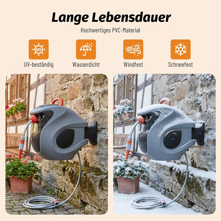 Gardena Wand-Schlauchbox RollUp 30 m – 180° Schwenkbare Schlauchtrommel, Flexible Bewässerung für Gr