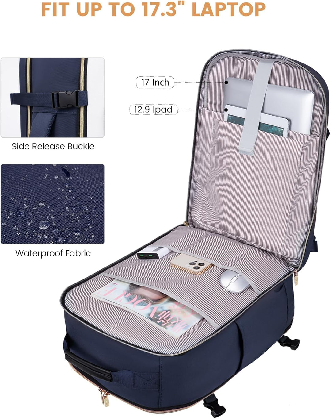 LOVEVOOK Handgepäck Rucksack Flugzeug, Reiserucksack Damen Gross 40L Herren Wasserdicht, Laptop Back