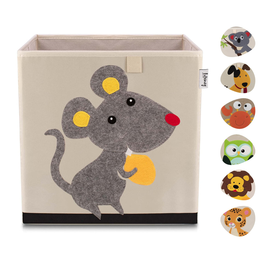 Aufbewahrungsbox Kinder mit Maus Motiv I Spielzeugbox mit Tiermotiv passend für Würfelregale I Ordnu