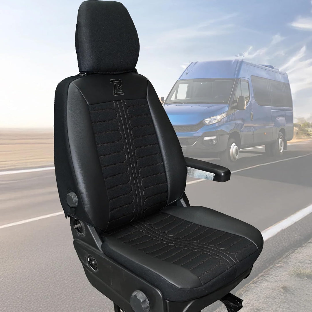 LUCARO Sitzbezüge Auto Set Tornado für Iveco Daily ab 2014 1+2 Schwarz - Autositzbezüge Strapazierfä