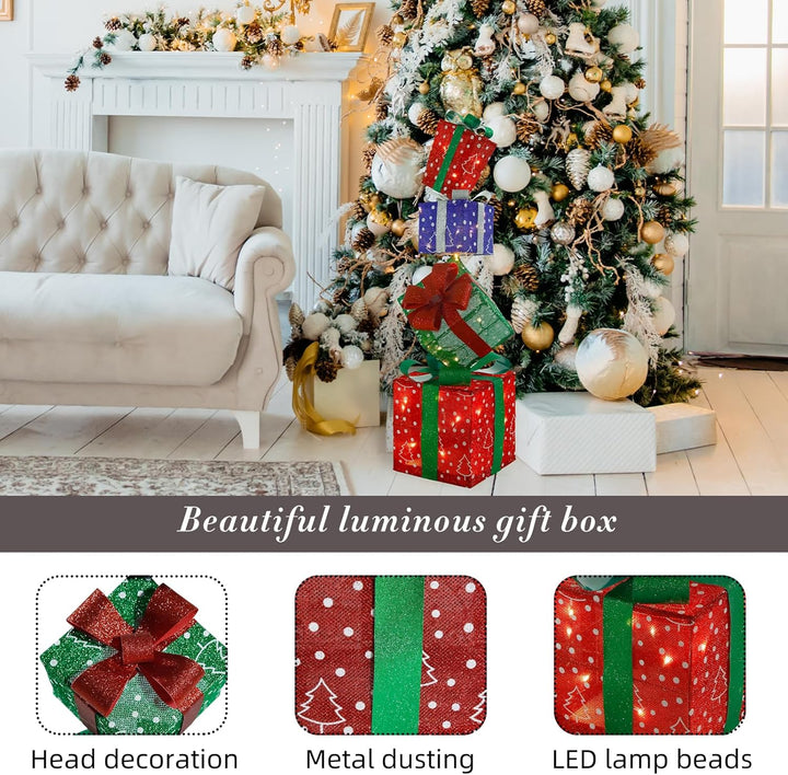 CCLIFE LED Geschenkbox 4er Set Weihnachten Weihnachtenbox Beleuchtete Lichterkette batteriebetrieb W