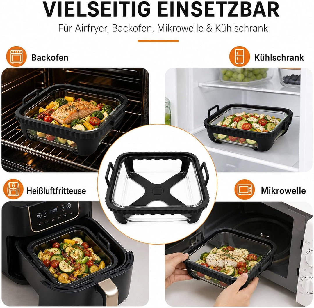 Glas Auflaufform Airfryer für Cosori TurboBlaze 6L &amp; Iconic Single 6,2L, Schwarz1, Schwarz1