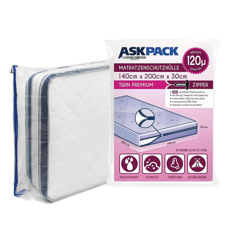 ASK Pack Matratzenschutzhüllen mit Anker-Reissverschluss - Grössen von XS bis XXL, Wasserdicht, Reis
