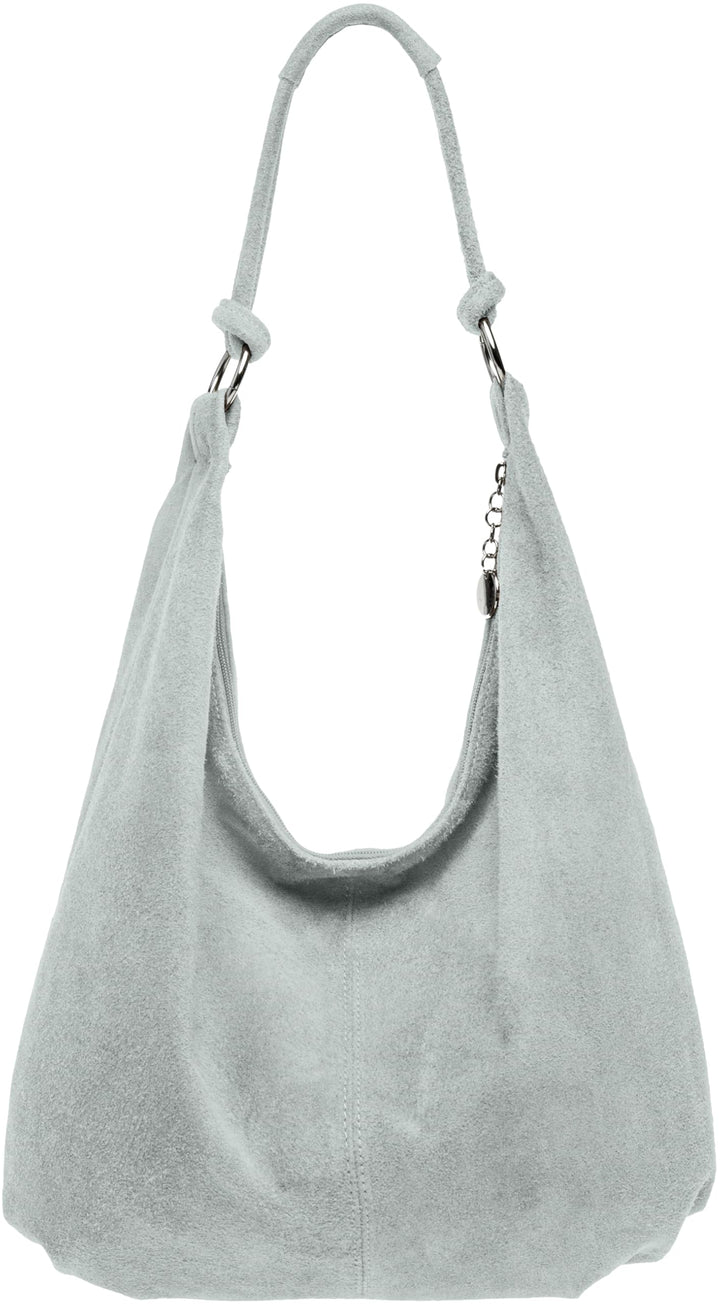 Caspar TL617 grosse Damen Vintage Veloursleder Tasche Hell Grau, Hell Grau