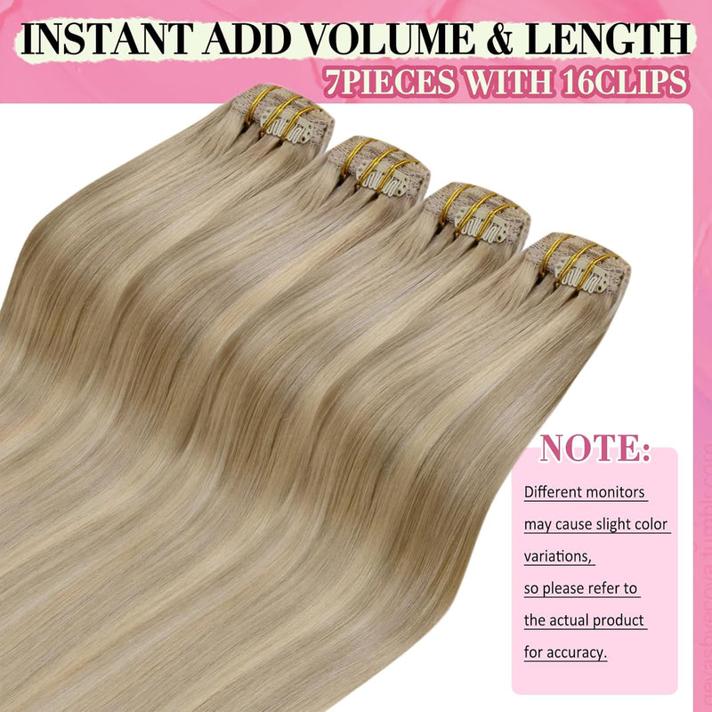 YoungSee Echthaar Extensions Clip Blond 50 cm Goldblond Strahnchen Mittelblond Clip in Extensions Ec