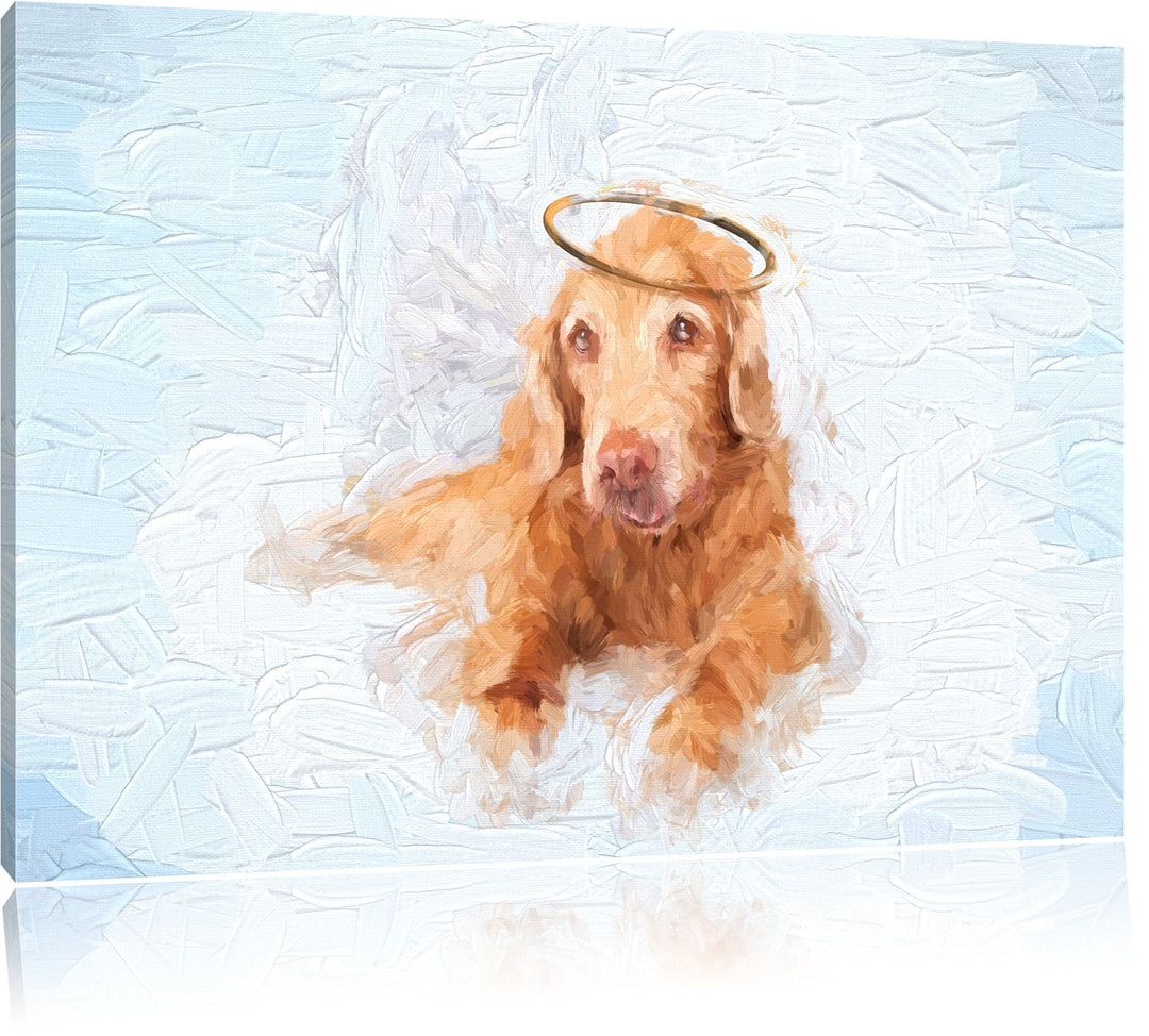 Pixxprint Hundeengel im Himmel als Leinwandbild/Grösse: 100x70 / Wandbild/Kunstdruck/fertig bespannt