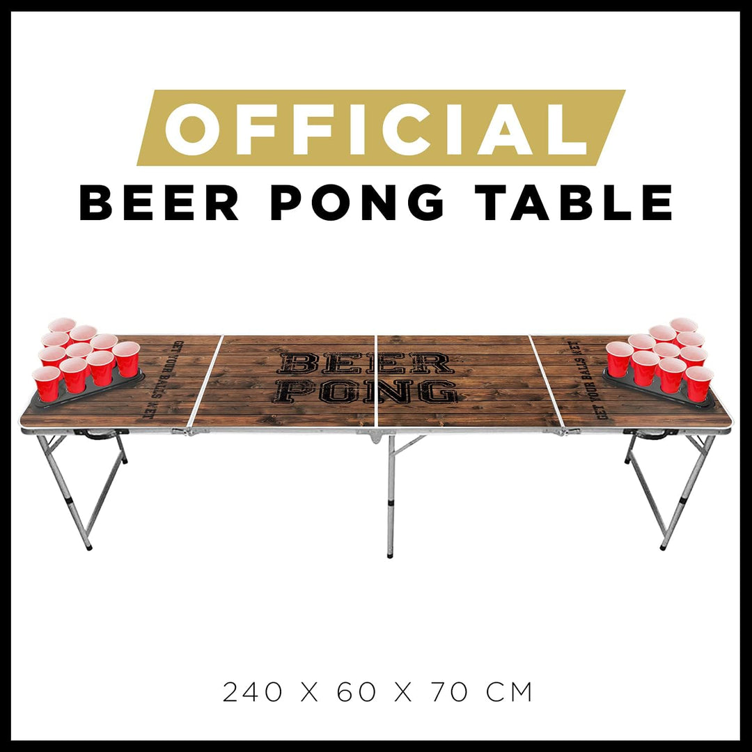 Beer Pong Original Cup® - Bierpong Tisch + 22 Becher + 2 Racks + 4 Bälle - Zusammenklappbarer, trans