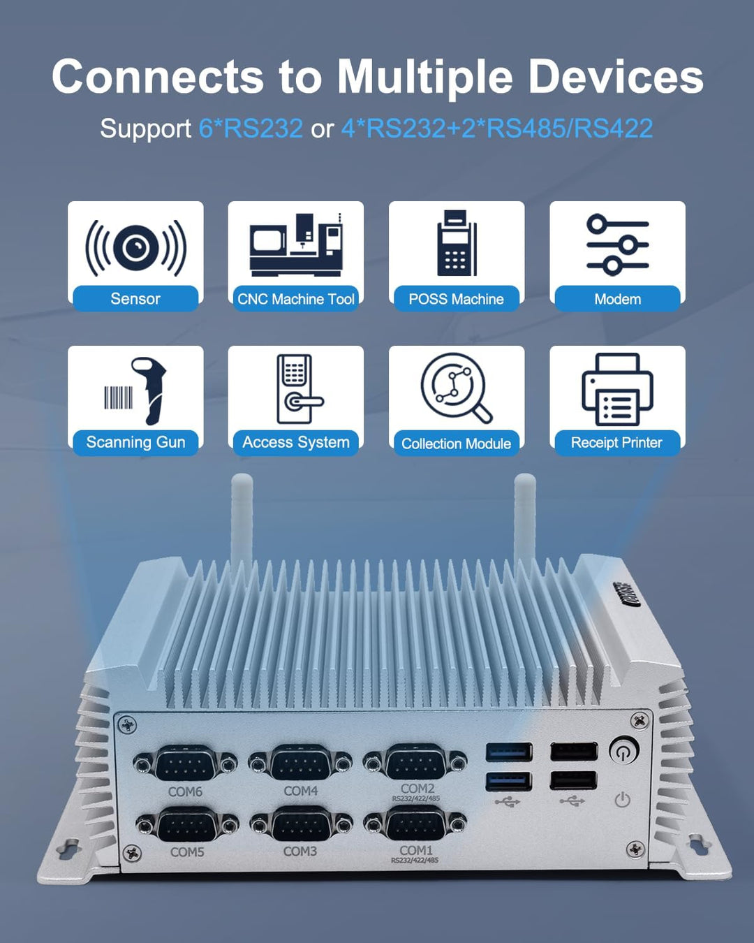BASOARO Industrie Mini PC Windows 10, lüfterloser Desktop PC, Core i7 4500U, 8GB RAM 256GB SSD, 2 Gi