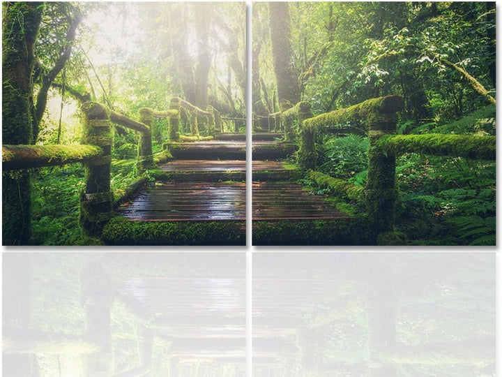 Feeby. Wandbilder - 2 Teile - 140x70 cm - quadratische Form Bilder Kunstdrucke Deko Panel WALD, NATU