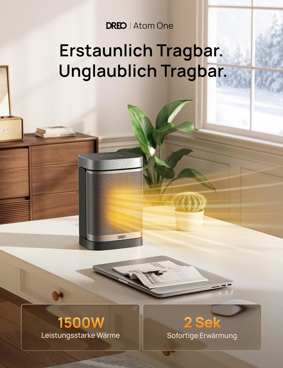 Dreo Heizlüfter Energiesparend Leise, 1500W Heizung Elektrisch mit Fernbedienung, 70° Oszillierend E