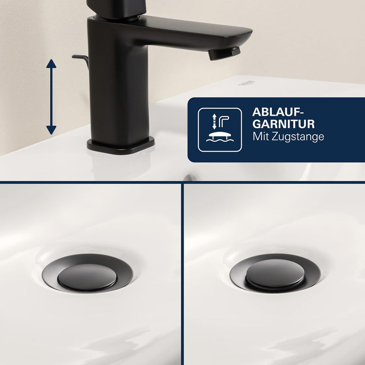 GROHE Dice, Waschtischarmatur, wassersparend (Wasserhahn für das Bad, Badarmatur mit Zugstangen-Abla