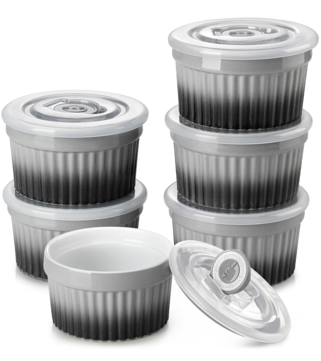 vancasso RAMEKINS 200ml Soufflé Förmchen Set von 6, Ø9,5cm Creme Brulee Schälchen Backofen sicher, P