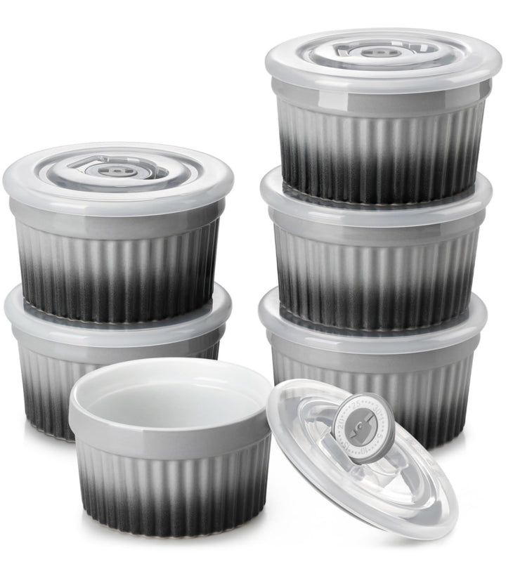 vancasso RAMEKINS 200ml Soufflé Förmchen Set von 6, Ø9,5cm Creme Brulee Schälchen Backofen sicher, P