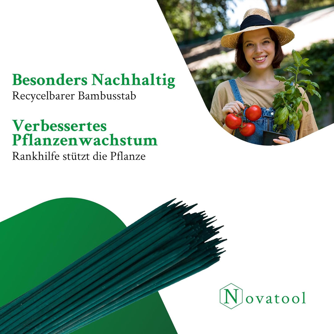 Novatool 200x Splittstäbe 40 cm x 4 mm I Grün I Pflanzstäbe Rankhilfe Bambus Stab Bambusstäbe Bambus