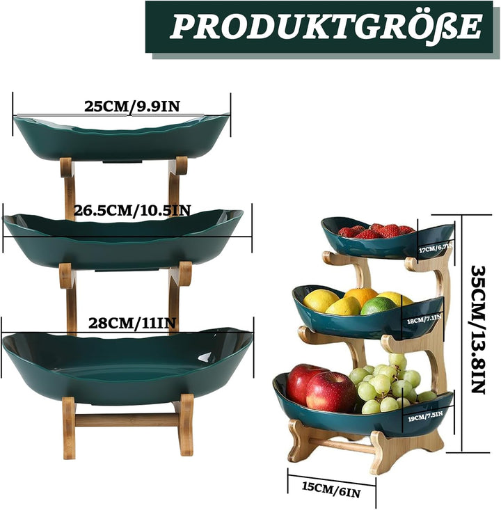 Obst Etagere mit 3 Etagen, Dunkelgrün Obstschalenständer 3 Stöckig Obstschale, Stabil &amp; Ohne zu Zitt