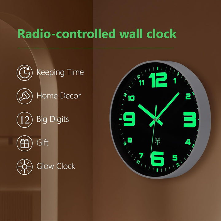Leuchtend Wanduhr Funk Wanduhr Ohne Tickgeräusche Lautlos 30cm Quarz Modern Gross Batterie Wanduhr E