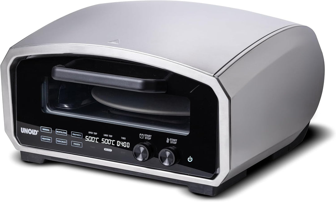 Unold 68916 Pizzaofen Enzo elektrisch rotierender Pizzastein 33cm ca. 500 °C 6 Programme für innen u