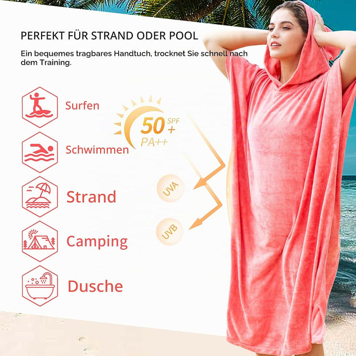 Kato Tirrinia Mikrofaser Surfponcho Handtuchkleid Badeponcho Damen Herren, Lang Surf Poncho Sauna Ba