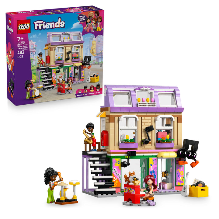 LEGO Friends Musikladen & Wohnung - Spielzeug mit 3 Mini-Puppen, Einer Corgi Tierfigur und Musikinst
