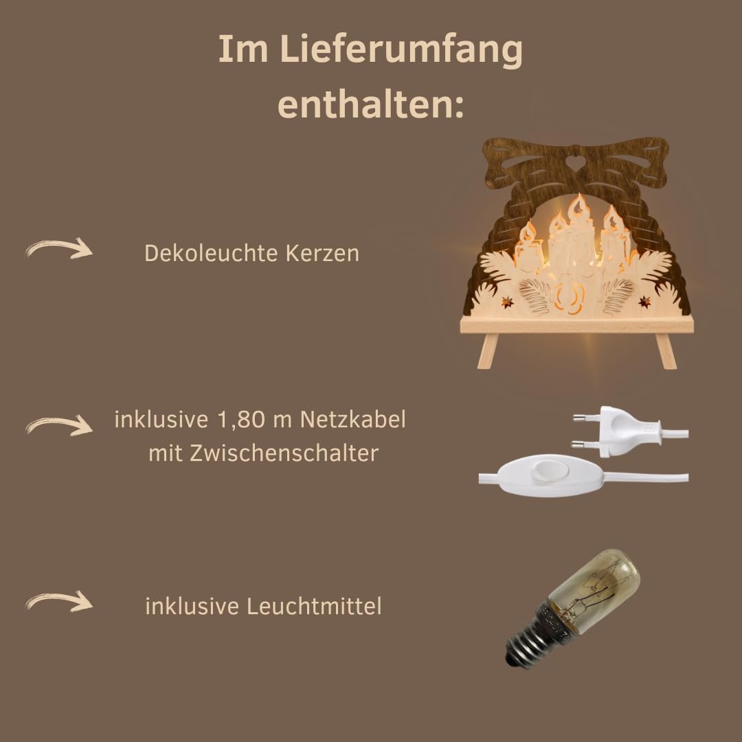 weigla - Standleuchte Kerze - Dekoleuchte - Erzgebirge original - E14-7 Watt - Weihnachtsdekoration