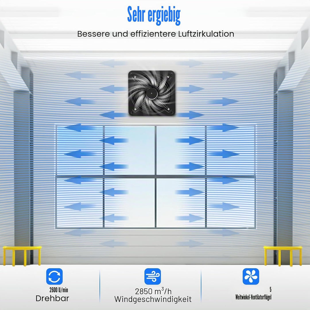 107W 12 Inch Abluftventilator, 2677m³/h Abluftventilator 300mm Axialventilator Küchenabluftventilato