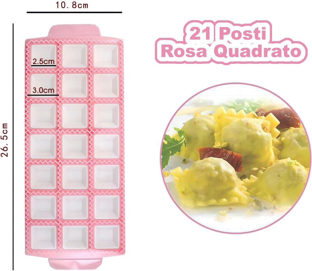 Form Ravioli, 2 Stück, quadratisch und rund, 21 Plätze, Gelb | Kunststoff, wiederverwendbar, leicht