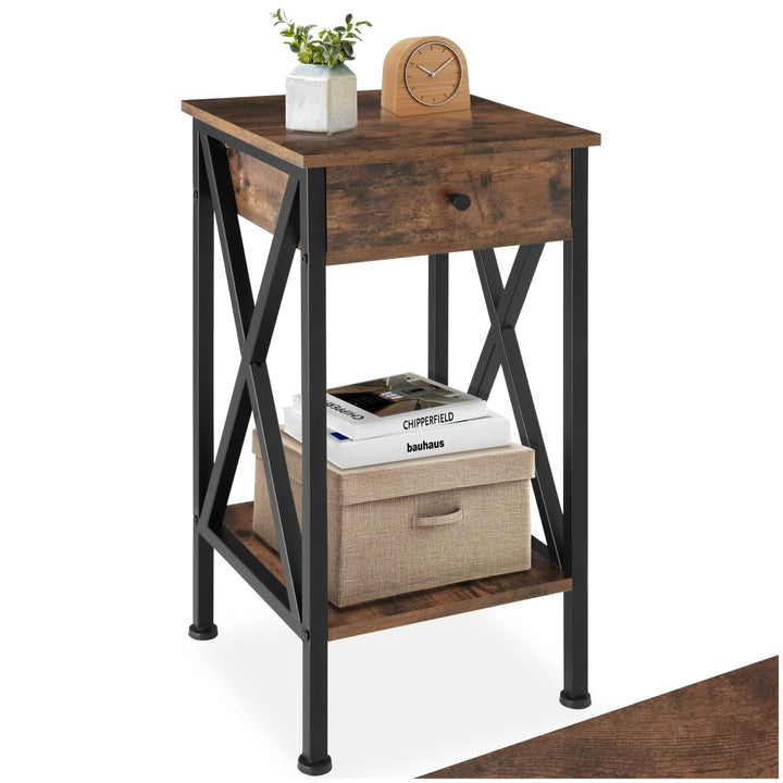 tectake Beistelltisch mit Schublade und Ablageflächen, Nachttisch Boxspringbett, Industrie-Design, 3