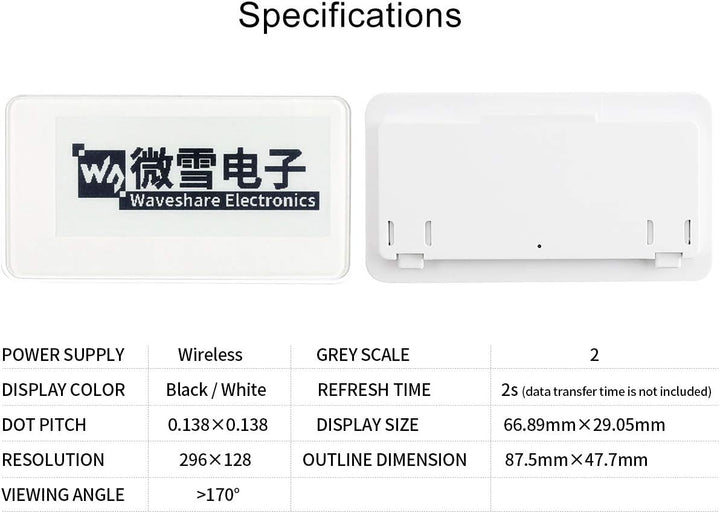 Waveshare 2.9inch Passive NFC-Powered e-Paper No Battery Required Wireless Powering and Data Transfe