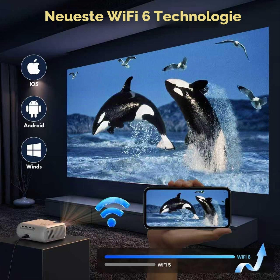 2026Mini Beamer FHD 4K,Lower Noise 450ANSI Tageslichttauglicher projektor|Auto-Keystone,HiFi-Lautspr
