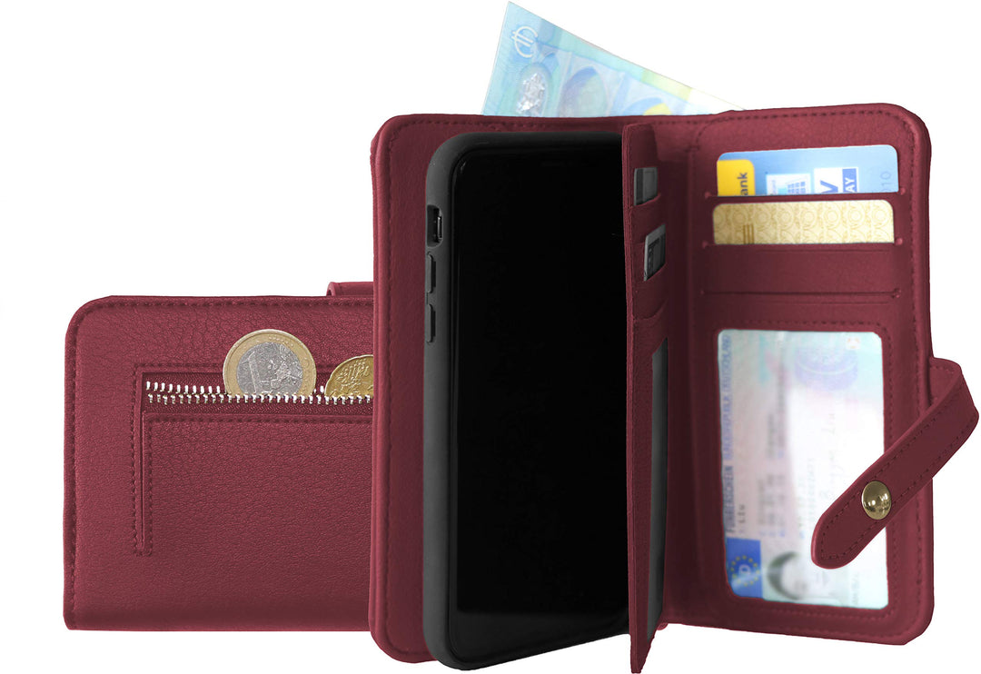 KMP GreenNu Wallet Prime (mit Handschlaufe und Schulterträger) passend für iPhone XR - Cherry red -
