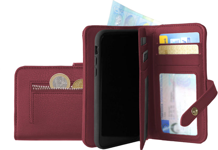 KMP GreenNu Wallet Prime (mit Handschlaufe und Schulterträger) passend für iPhone XR - Cherry red -