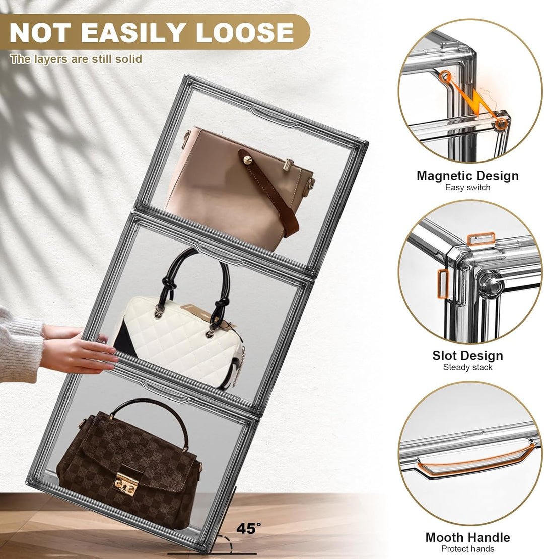 4 Packungen Transparente Kunststoff-Handtaschen-Aufbewahrungs-Organizer für Schrank, Graues Acryl-Vi