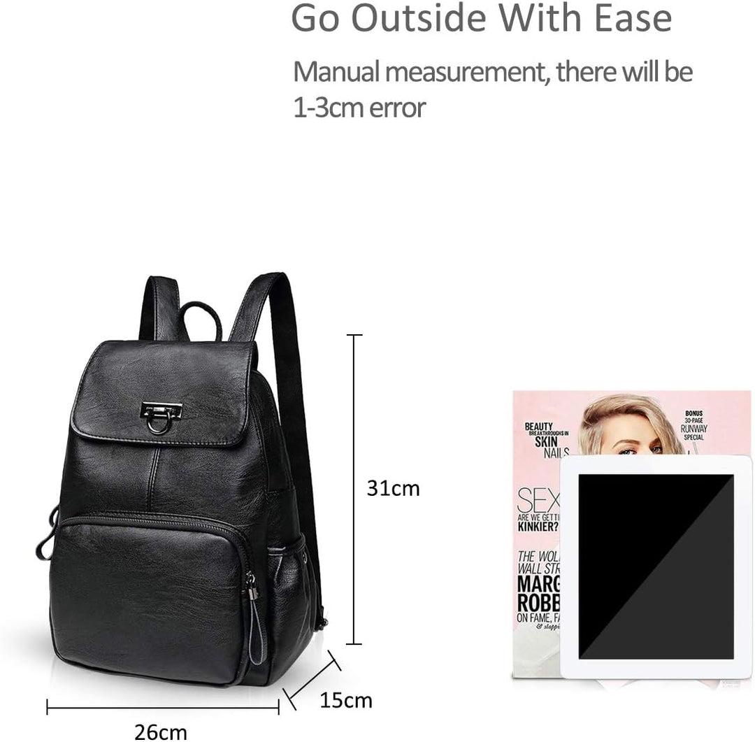 NICOLE & DORIS Damen Lederrucksack Lässiger Damenrucksack für Damen Rucksackbeutel für Damen schwarz