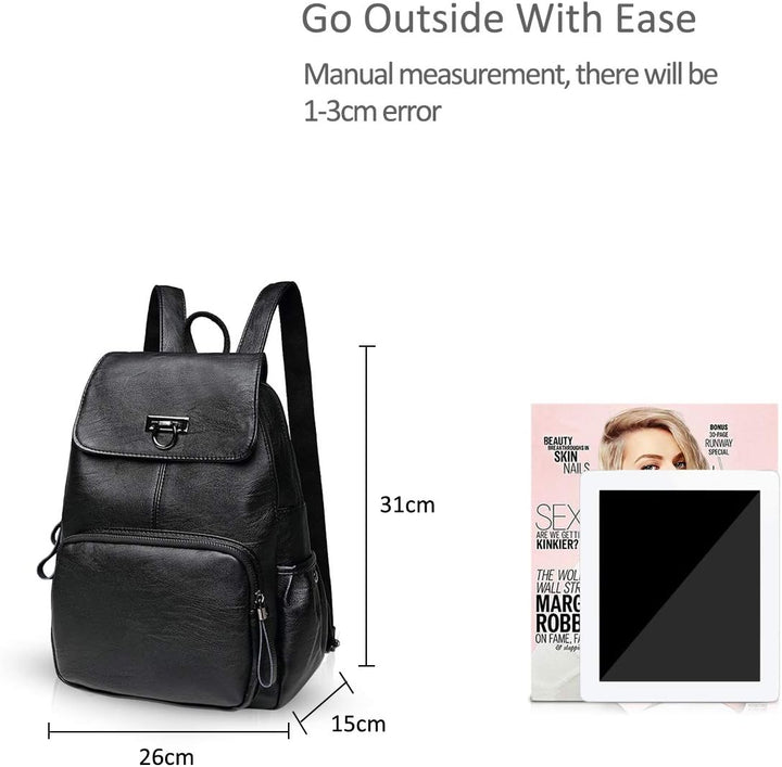 NICOLE & DORIS Damen Lederrucksack Lässiger Damenrucksack für Damen Rucksackbeutel für Damen schwarz