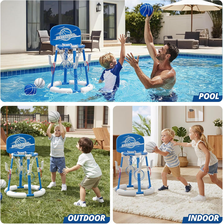 Pool Basketballkorb für Kinder, Wasserspielzeug Schwimmende Pool Spielzeug mit Backboard, 4 Bällen,