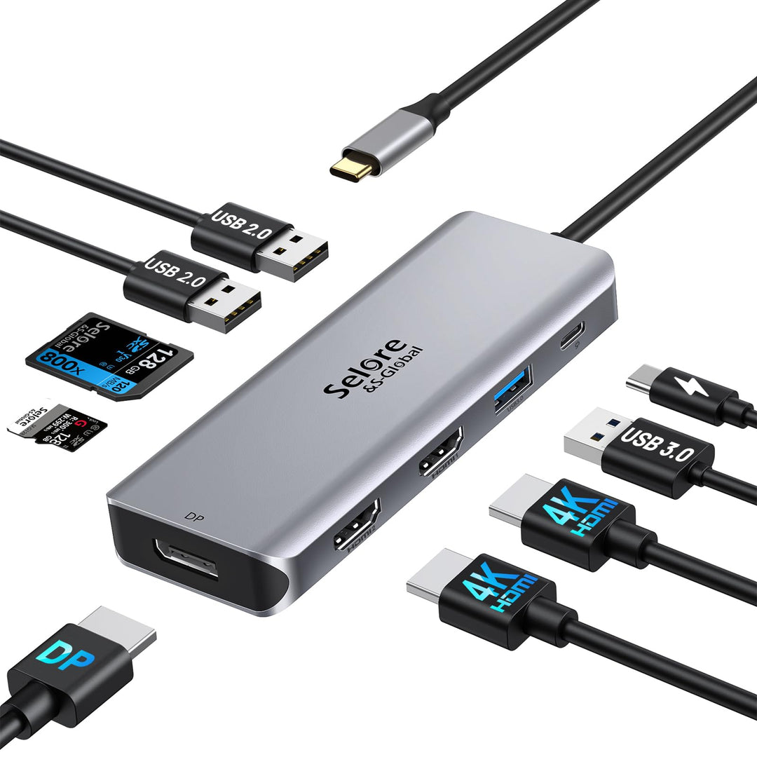 USB C Dockingstation Triple Display Dual HDMI Adapter, 9 in 1 Laptop Docking Station zu Displayport