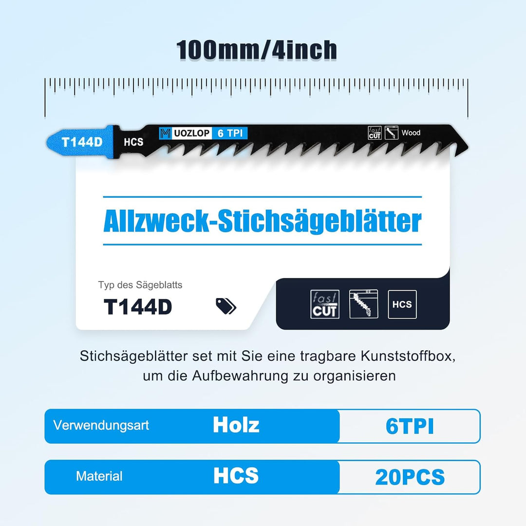 50tlgT144D Stichsägeblätter ，T-Schaft Stichsägeblatt Set mit Aufbewahrungskoffer für Holz ，sägeblätt