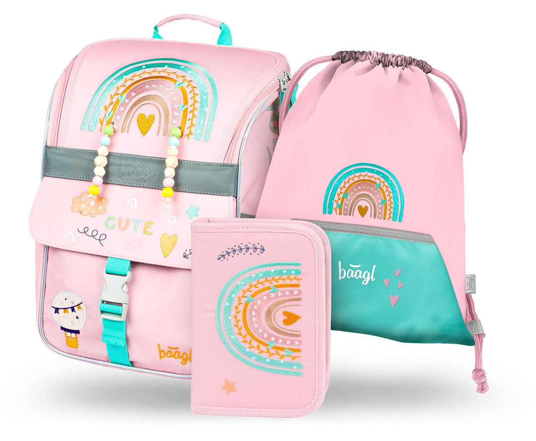 Baagl Schulranzen Mädchen Set 3 Teilig, Zippy Schultasche für 1. Klasse, Grundschule Ranzen Torniste