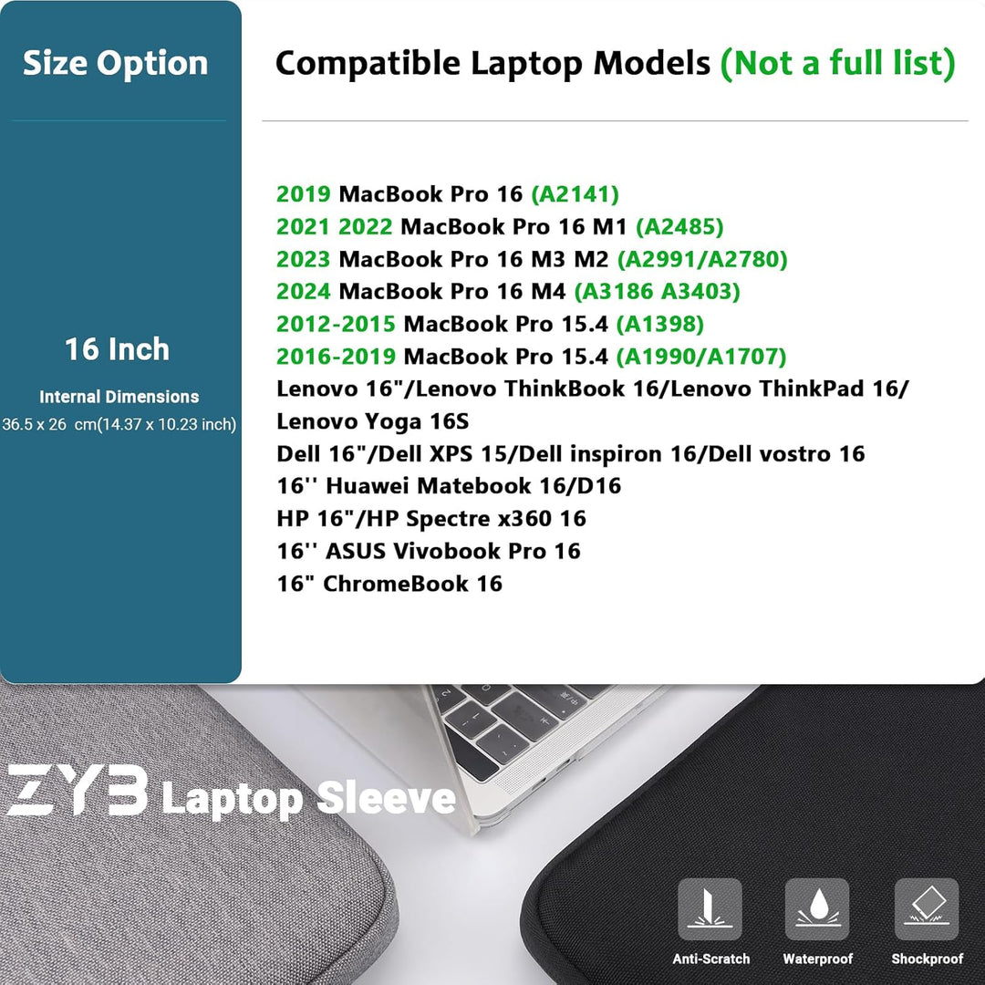 ZYB 16 Zoll Laptoptasche Hülle für 2021-2025 MacBook Pro 16 M4 M3 M2 M1 Max Pro,Mac Pro 15,Notebook