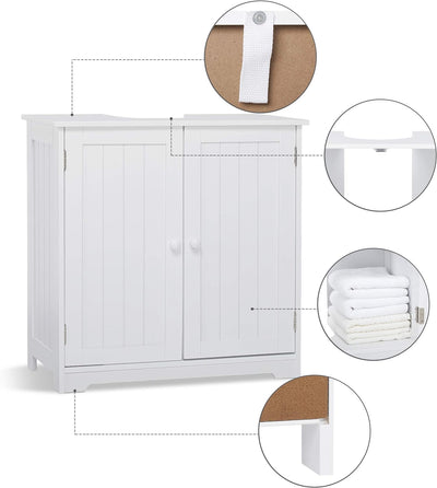 Mondeer Waschbeckenunterschrank,Unterschrank Badezimmerschrank Holz mit Türen 2 Fächer Platzsparend,