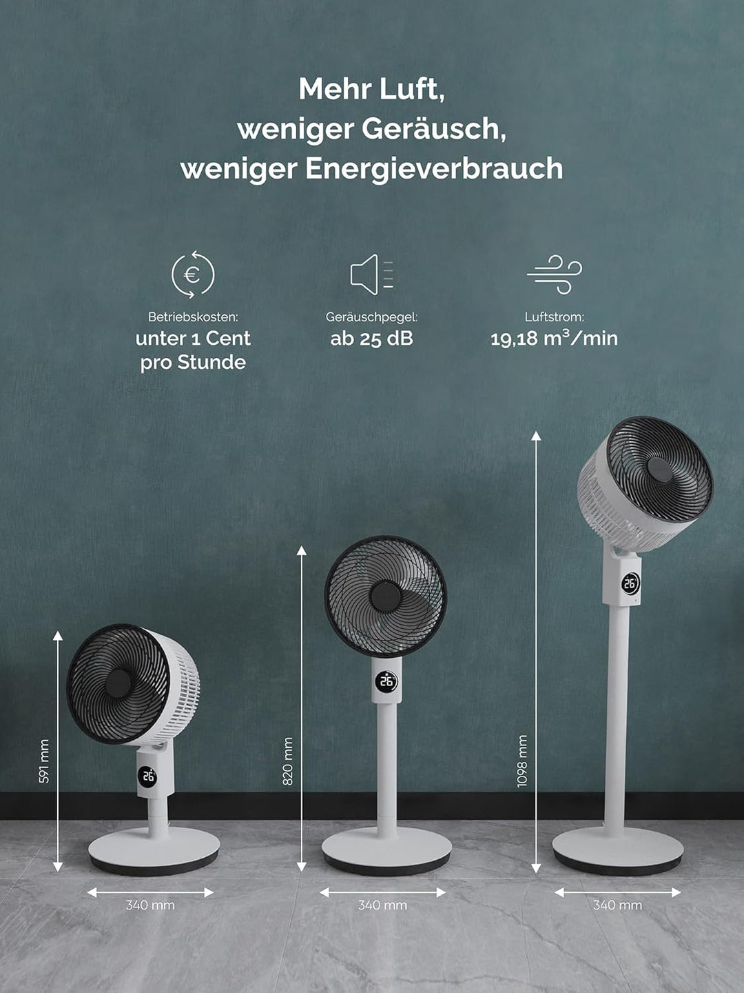 MEACO MeacoFan Sefte® 10 Pro Standventilator – kabellos mit Akku, bis zu 40 Std. Laufzeit, leise 25