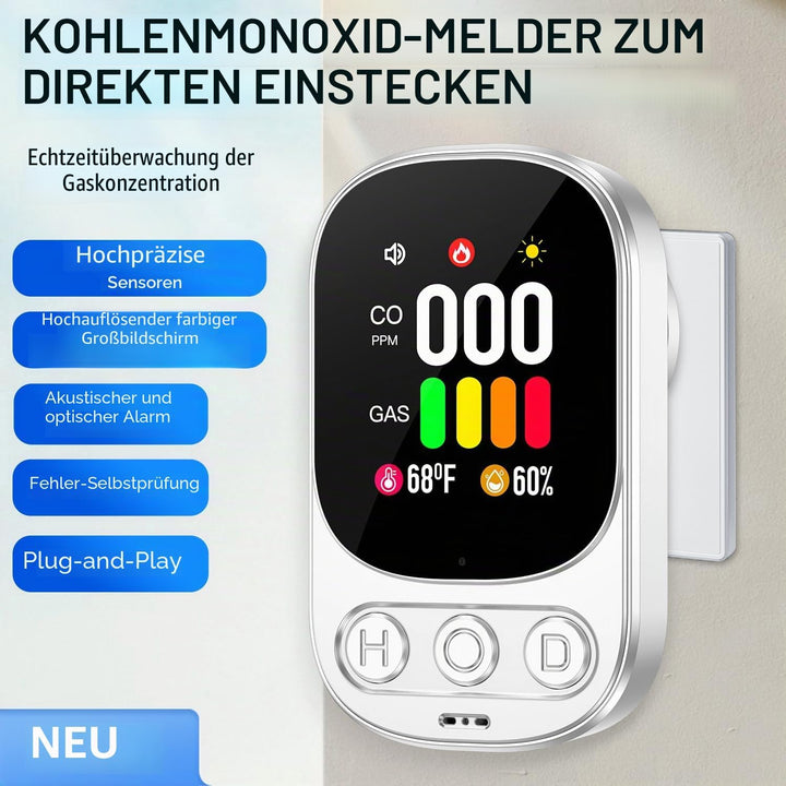 Gas- und CO-Melder mit Stecker für Haus, Gasmelder Gasalarm, Kohlenmonoxidmelder CO-Warnmelder Warne