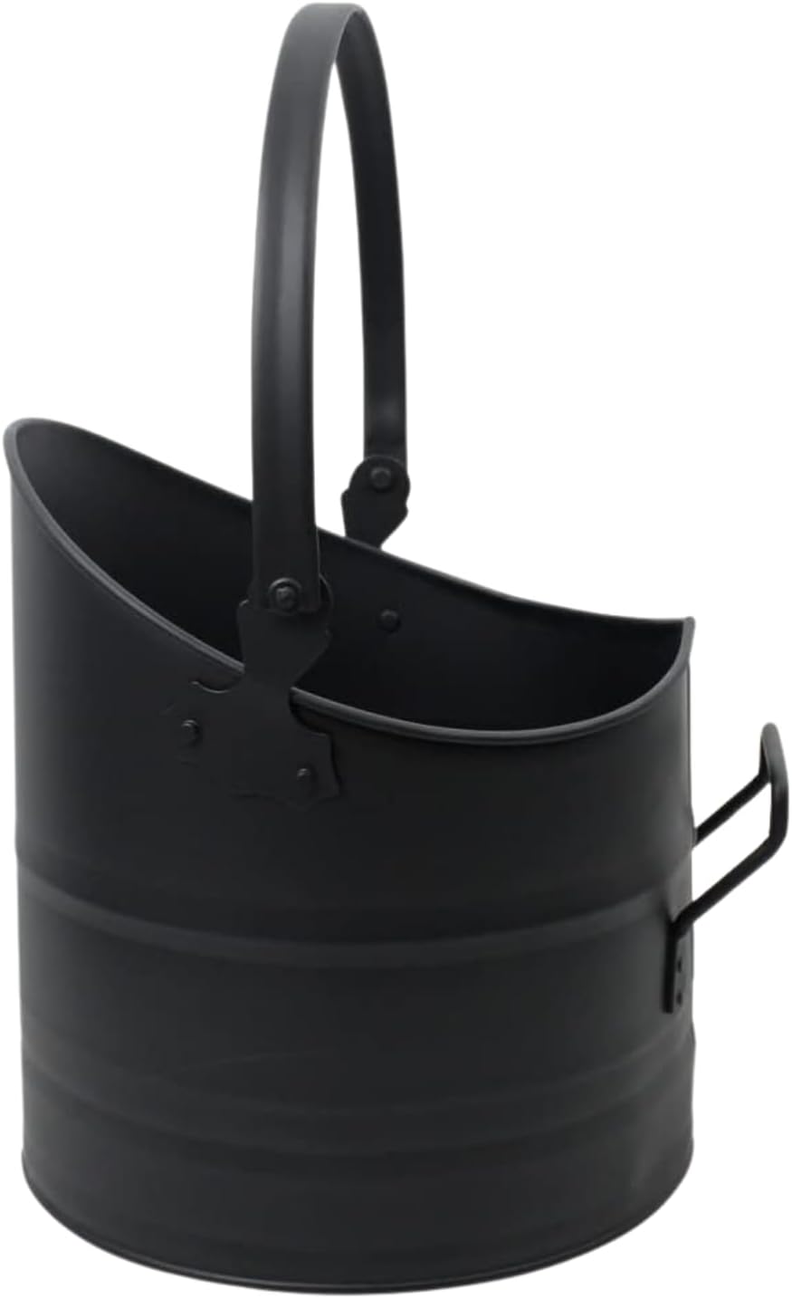 HomeZone schwarzer Kohleeimer für Anzündholz, Kohle und Brennstoff, BLACK ROUND FIRESIDE BUCKET