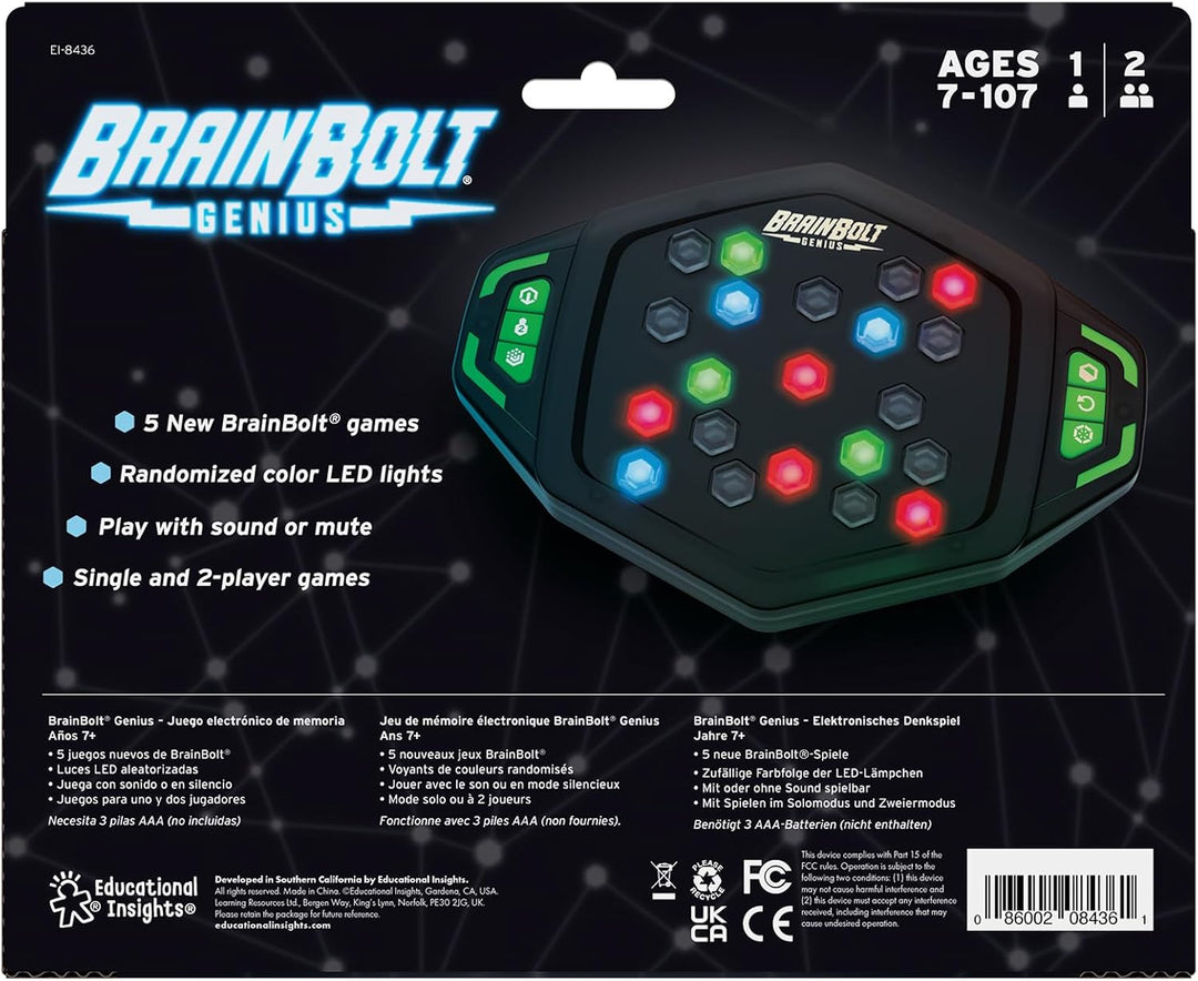 Jeu de mémoire et de rapidité lumineux Brainbolt Genius de Learning Resources, jeux QI pour les enfa