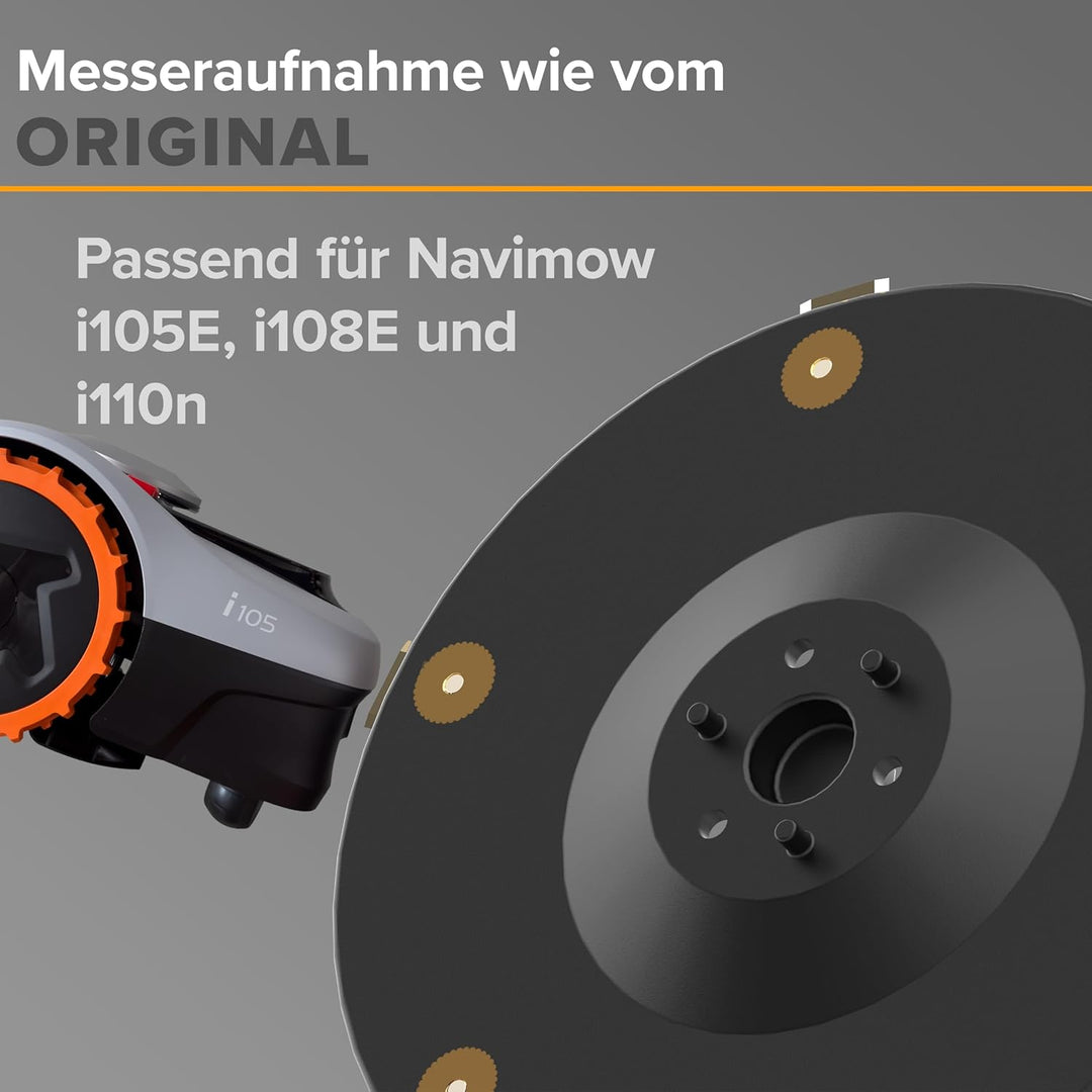 Bundle für Navimow i Serie – Edelstahl Spikes schwarz ⌀255 mm 3 mm + Messerteller inkl. 6 Klingen –