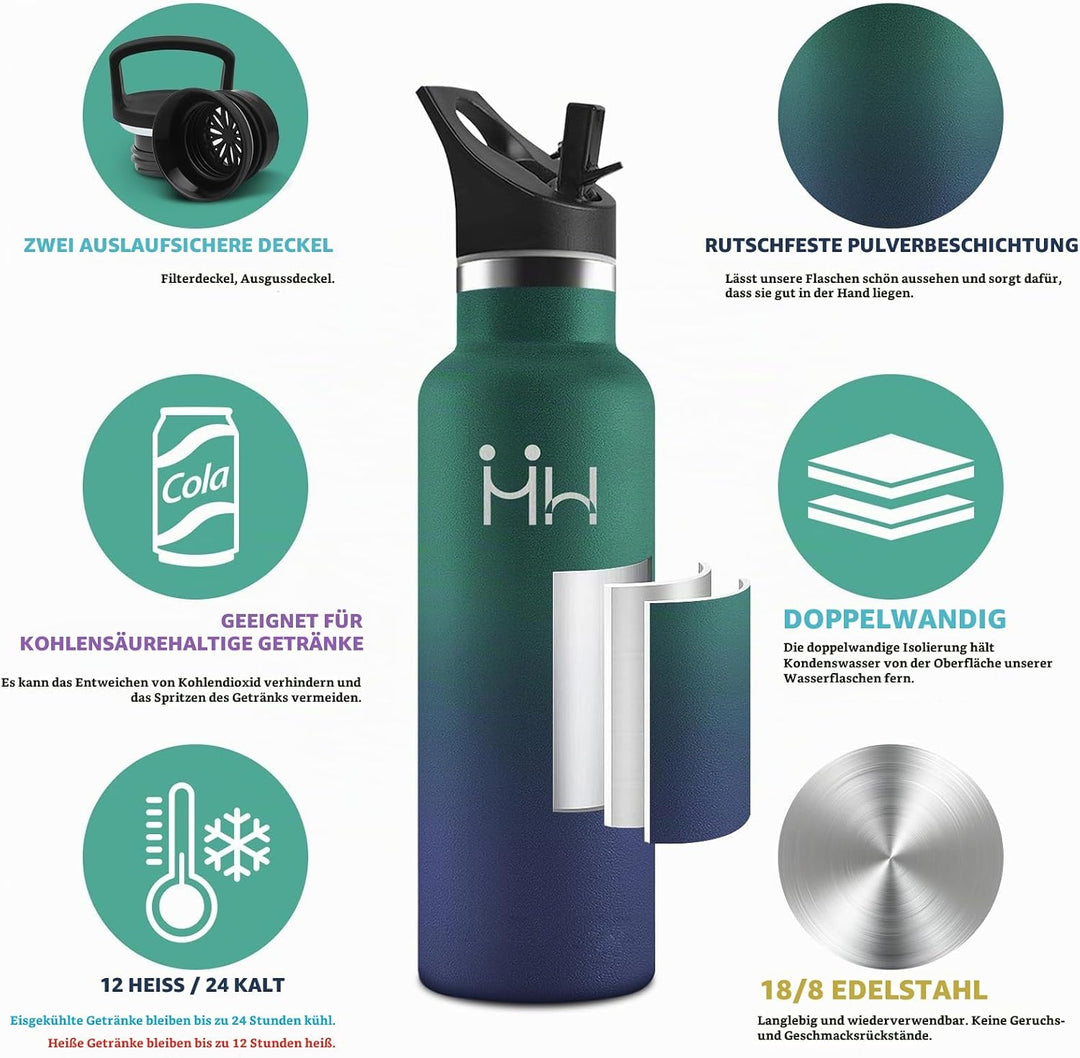 HoneyHolly Thermosflasche, 500ML BPA-Frei, Trinkflasche Edelstahl, Auslaufsichere Isolierflasche Dop