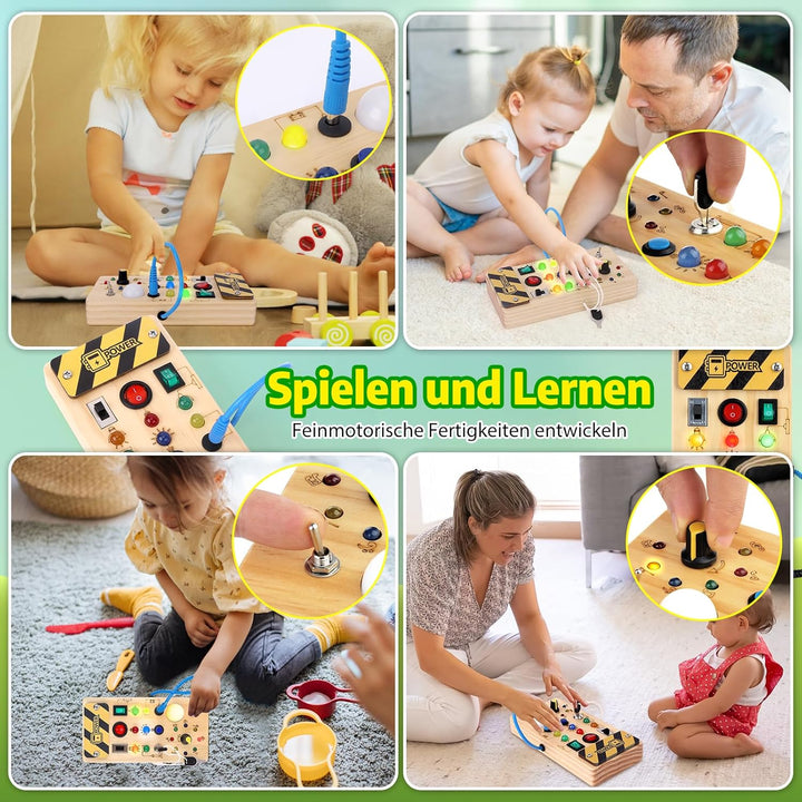 Hoarosall Montessori Busy Board Spielzeug mit LED Lichtschalter Activity Board Holzspielzeug ab 1 Ja