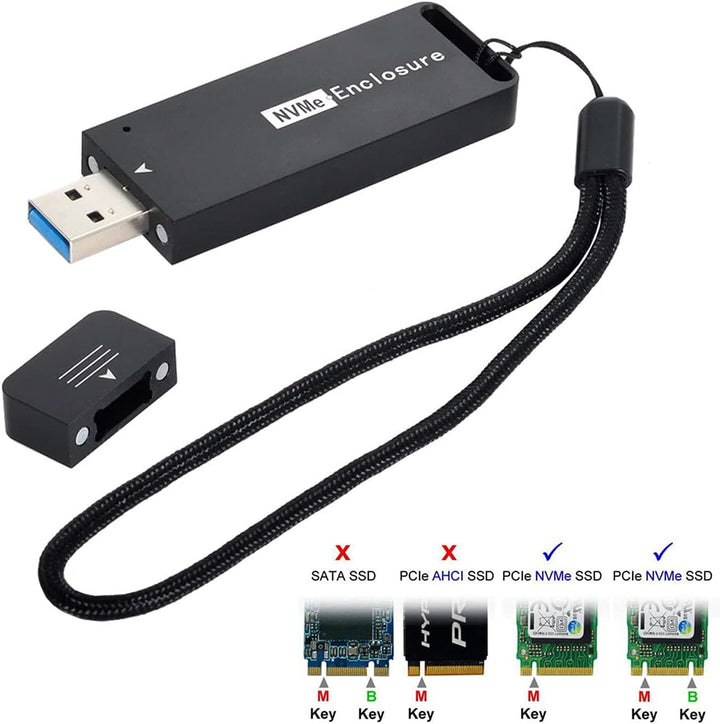 NFHK USB 3.1 Gen2 10Gbps to NVME PCI-E M-Key Solid State Drive External Enclosure 2230/2242mm Black