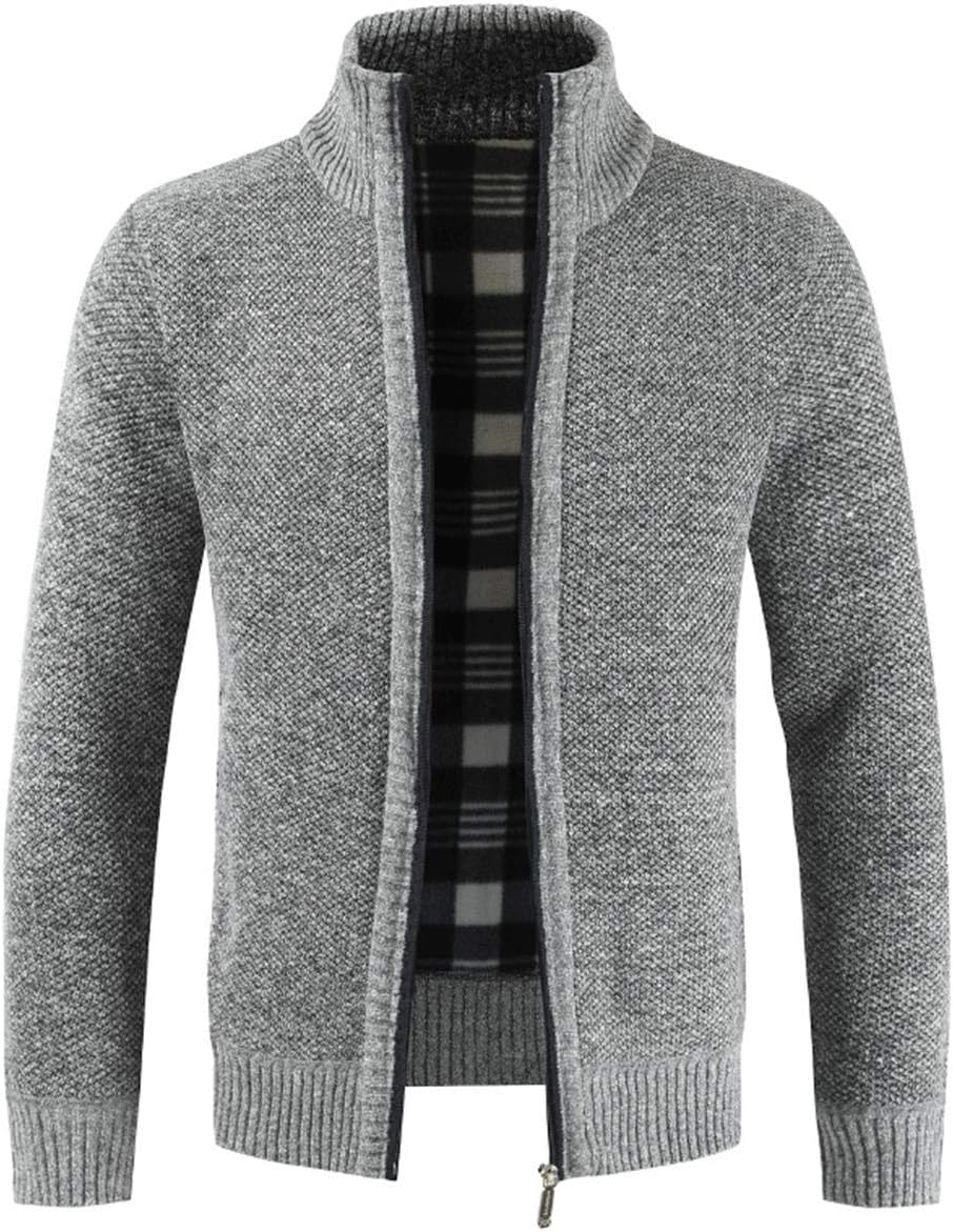 Herren Strickjacke Warm Fleece-gefüttert Wintermantel mit durchgehendem Reissverschluss S Sehr Grau,