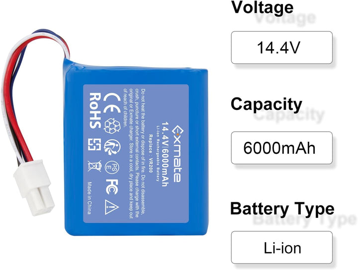 Exmate 14,4V 6000mAh Li-Ion Ersatzbatterien für Vorwerk Kobold VR200 Staubsauger Home Cleaner Heimro